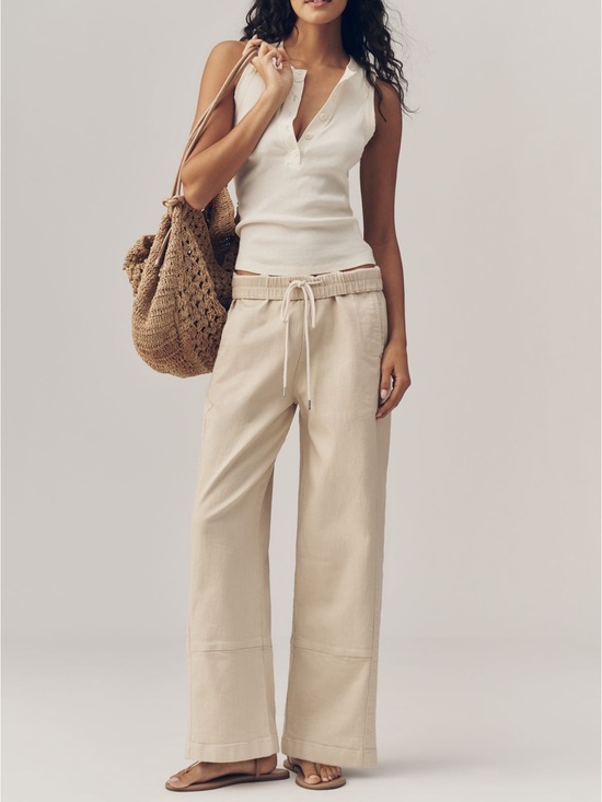 Pilcro Pants - Pilcro/Anthropologie Relaxed Wide-Leg Drawstring Pants in Light Beige